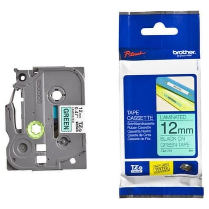 Brother Ptouch Label Tape TZE-731 12mm Black on Green TZE731 Resmi