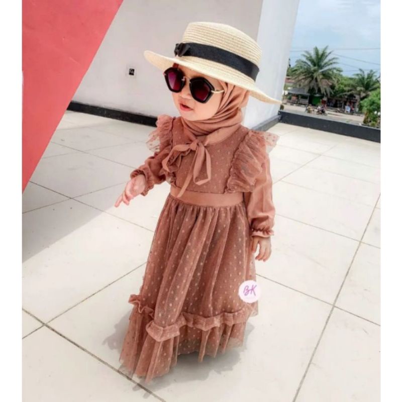 Gamis tile dot anak termurah kombinasi wolfis gamis anak perempuan