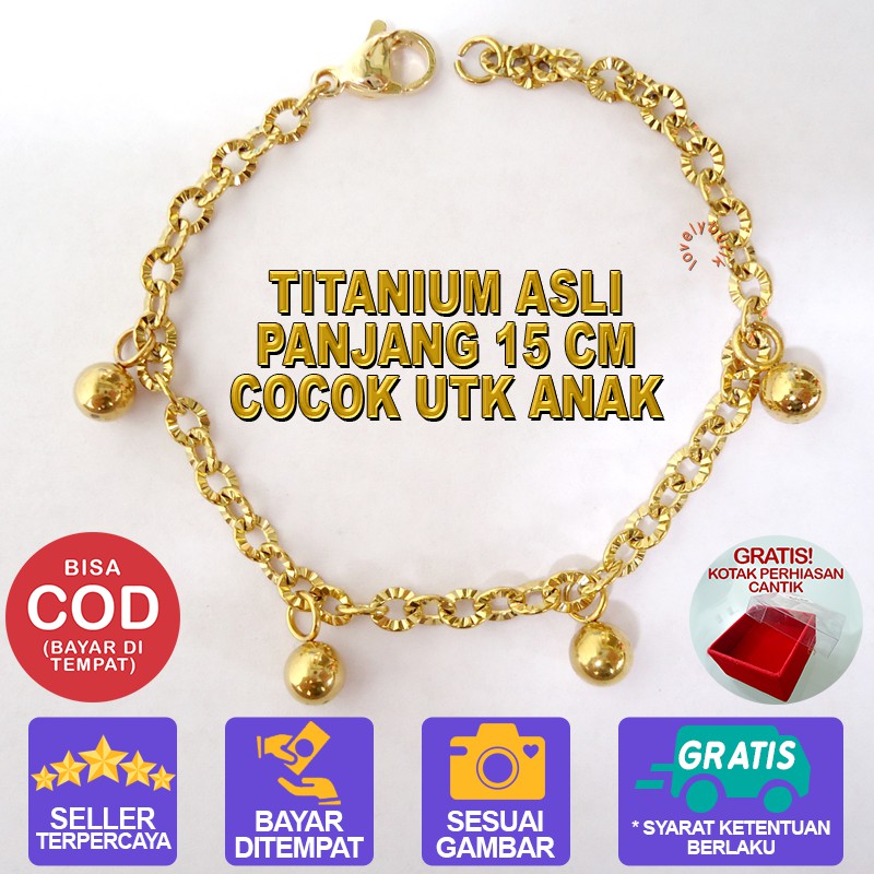 Lovelybutik Gelang Anak Titanium Asli Anti Karat BolA2 Gelang Tangan Anak Rantai Nori donat Ukuran 15 Cm BONUS KOTAK PERHIASAN