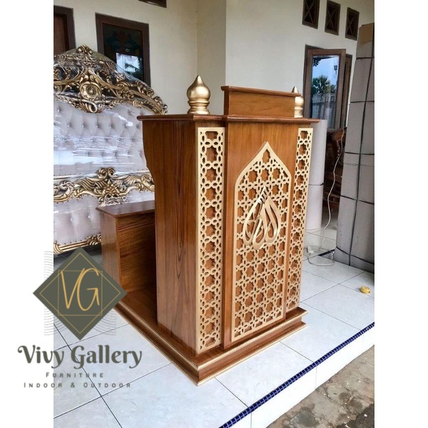 Jual Mimbar Podium Minimalis Modern Kayu Jati Finishing | Shopee Indonesia