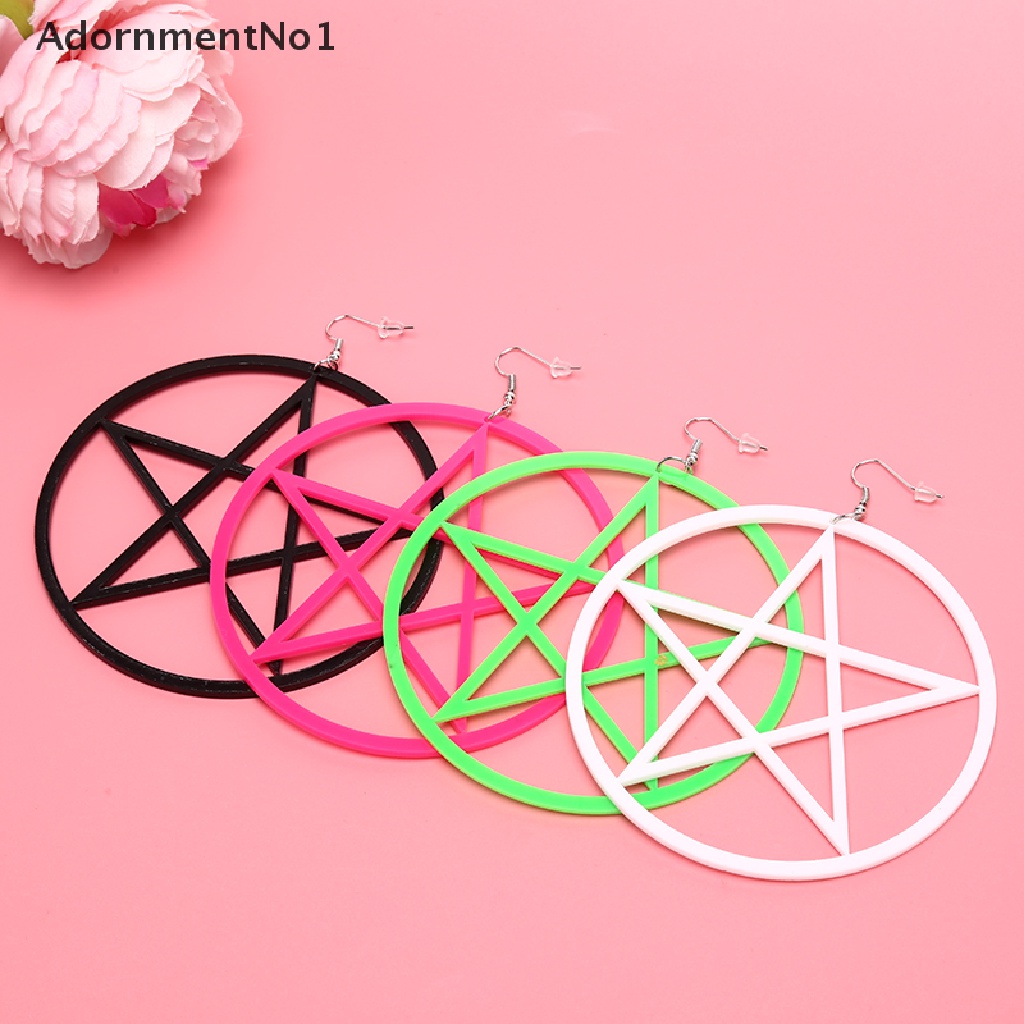 (AdornmentNo1) Anting Tusuk Gantung Desain Lingkaran Hollow + Bintang Pentagram Untuk Wanita