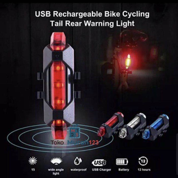 Lampu belakang Sepeda LED Rechargeable USB bicycle light