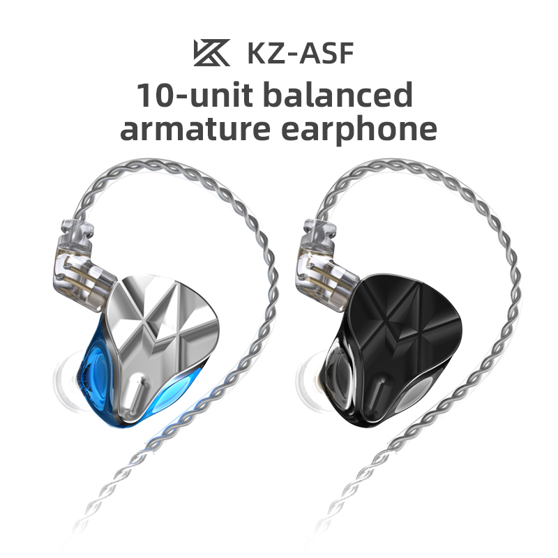 KZ ASF 10 Balanced Armature Driver HIFI In Ear Earphone 10BA DJ Monitor Earbuds Noise Cancelling Headphone