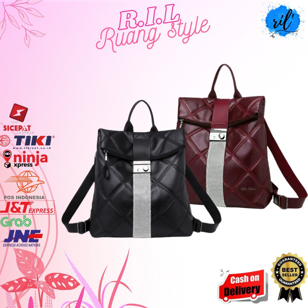 TAS BESAR LAPTOP RANSEL CEWEK MERAH BACKPACK WANITA IMPORT FASHION BATAM KUALITAS BAGUS 79