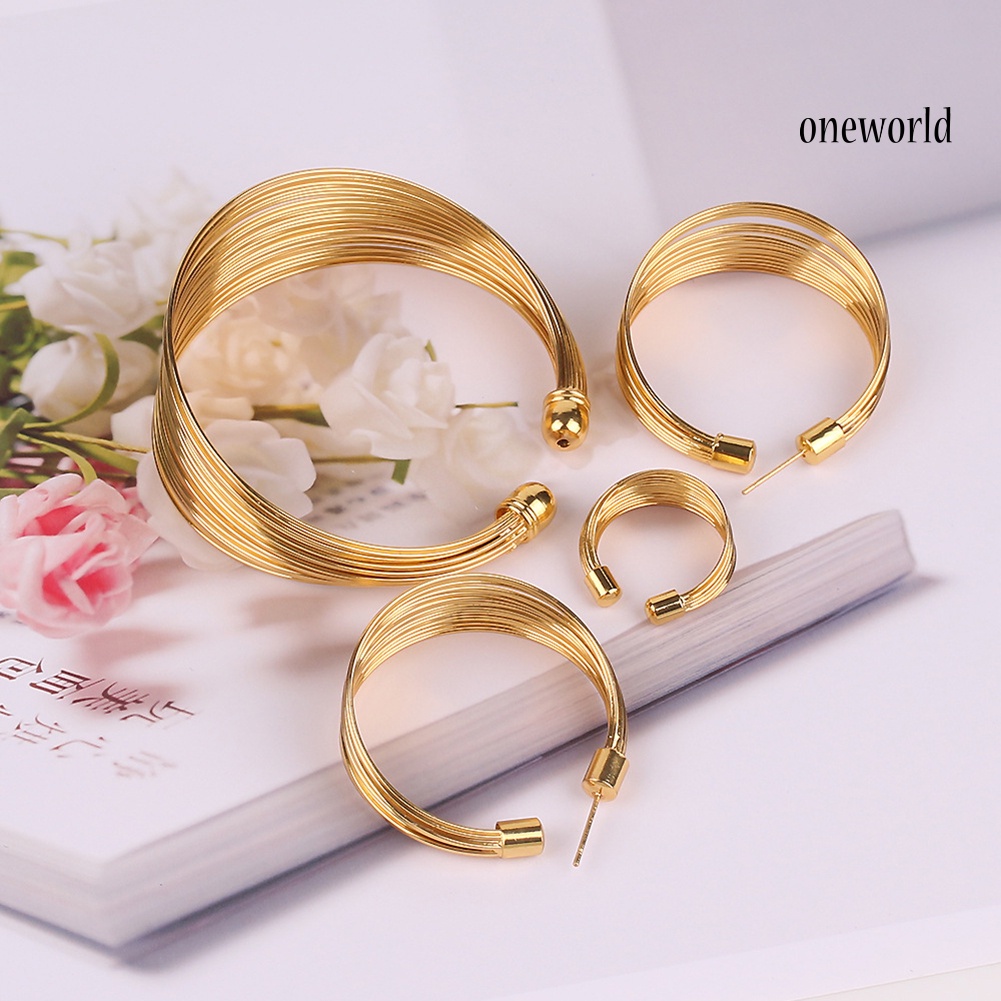 OW@ 4Pcs/Set Exotic Nigerian Bridal Circle Necklace Earrings Bracelet Ring Jewelry