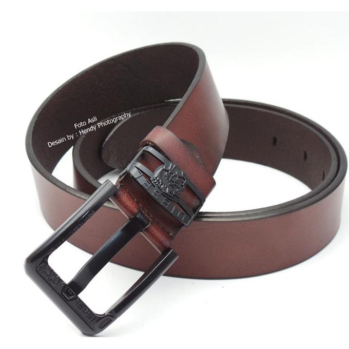 607J Ikat Pinggang Gesper Sabuk Lubang Pria Kulit Asli - Diesel 01 Maron Top