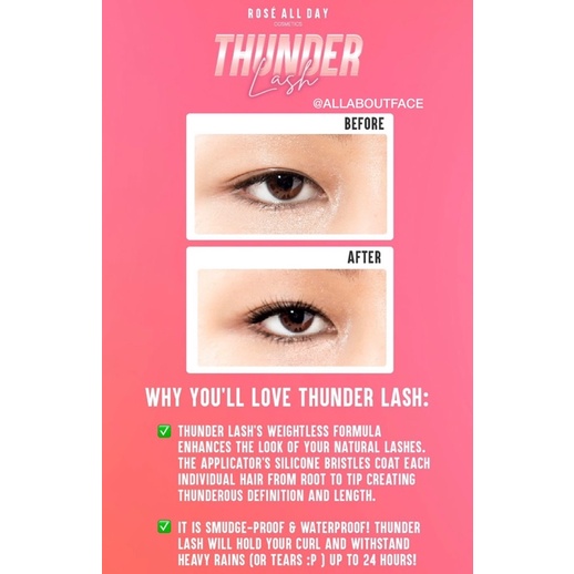 ROSE ALL DAY LENGTHENING VOLUMIZING NEW Thunder Lash Mascara ORIGINAL