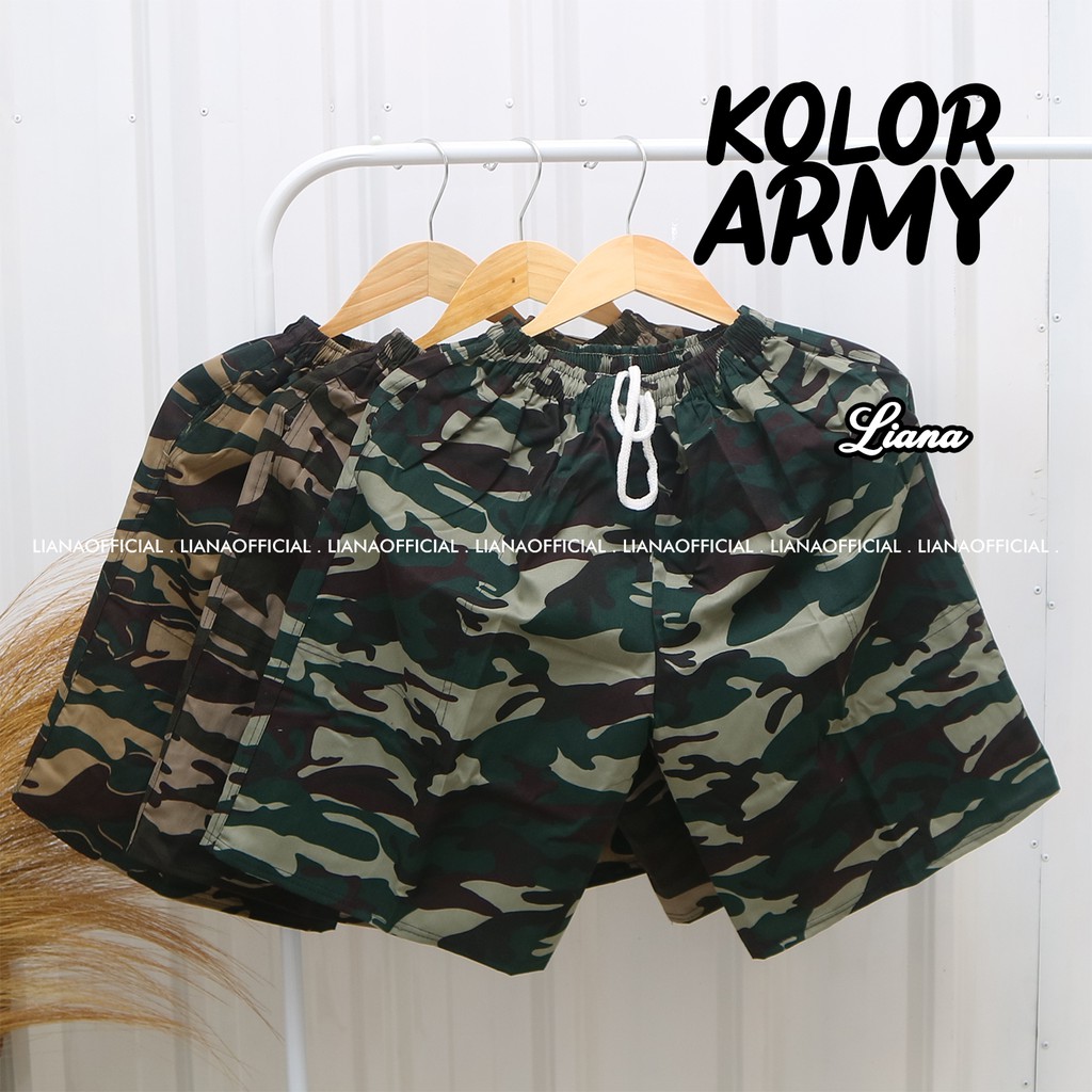 Celana Pendek Pria Cowok - Model Kolor - Motif Army Loreng Doreng Santai