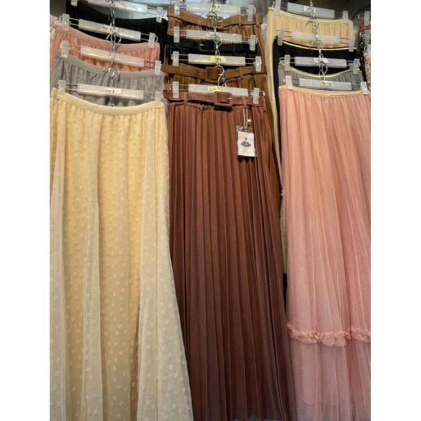 Rok plisket import with belt panjang 95cm