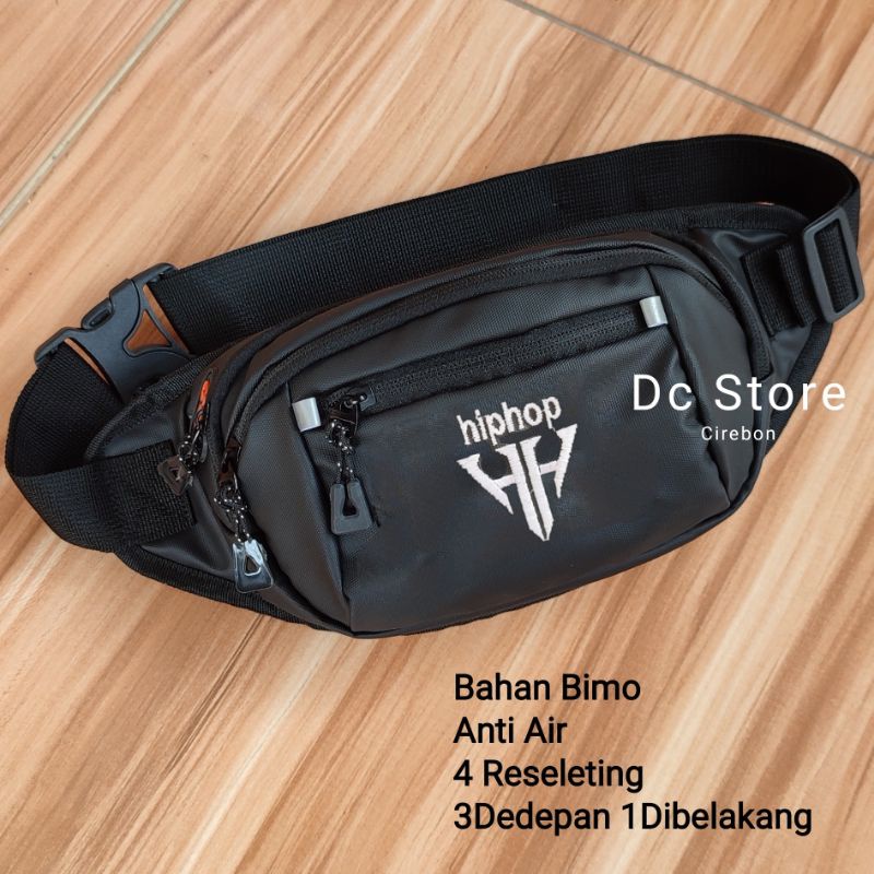 Tas weistbag hiphop hitam logo Bordir waterproof 4 Resleting