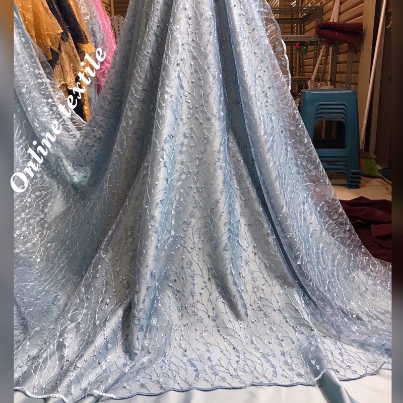 MURAH!!! kain bahan Tulle akar mutiara / bahan kebaya brokat tille ( TULE PADI).