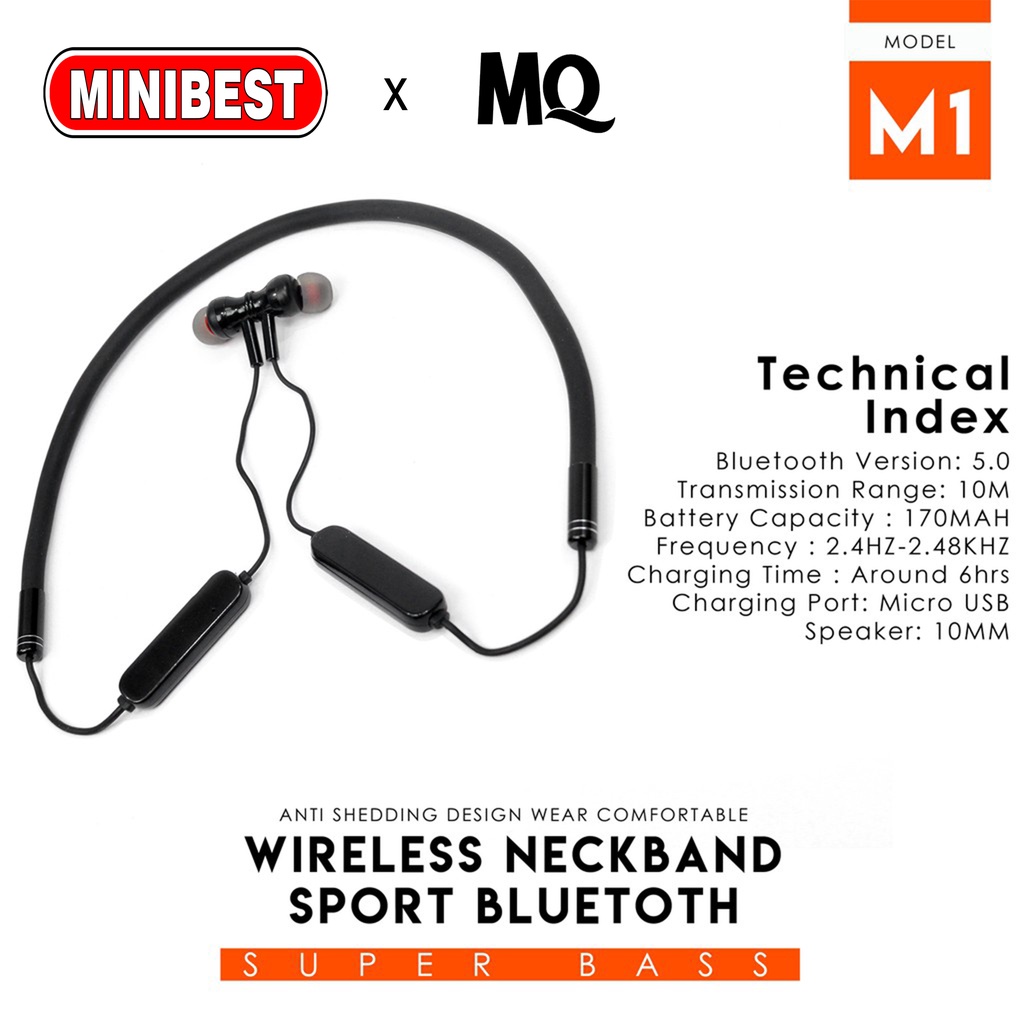 [MB] Wireless Headset MQ-M1 Bluetooth Wireless Earphone Bass Original Garansi 1 Tahun