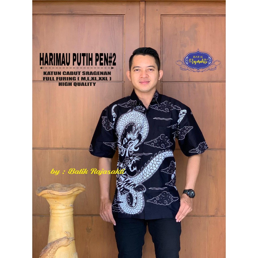 HARIMAU PUTIH PEN Kemeja Batik Pria Lengan Pendek Katun Halus FULL FURING Rajasakti