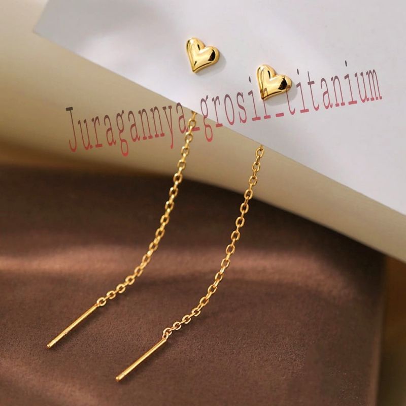 TITANIUM ANTING TUSUK JUNTAI TREND EMAS KOREA PERHIASAN ANTI KARAT&amp;ANTI LUNTUR