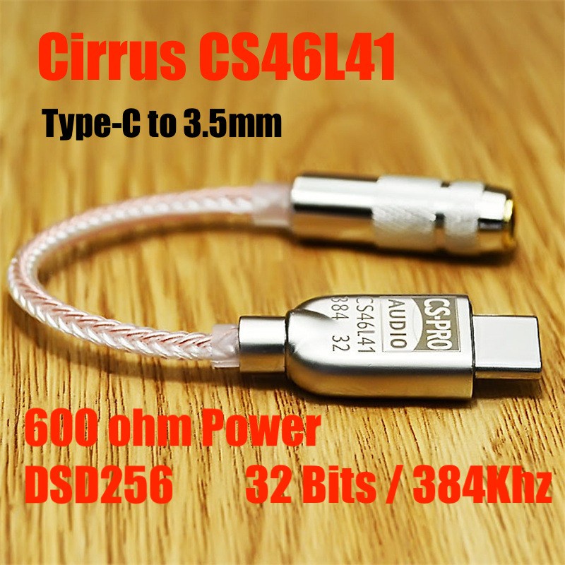 Cirrus CS46L41 HiRes DAC Aux Audio Adapter DSD256 HiFi Type C To 3.5mm