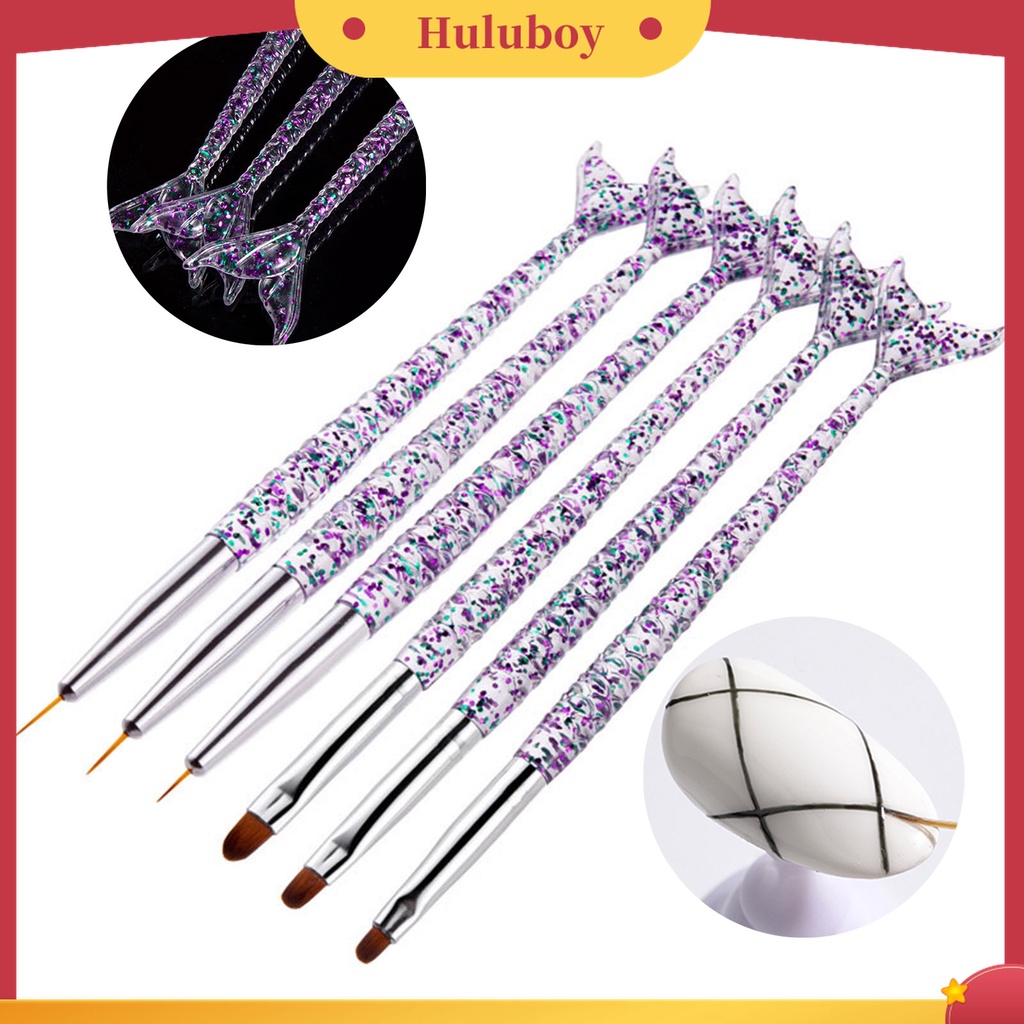 Huluboy Huluboy♡ 3pcs / Set Brush Nail Art UV Gel Gagang Ergonomis Bentuk Mermaid Ultra Tipis