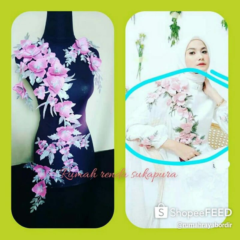 renda bordir bunga hidup murah / renda kebaya murah / renda bunga tempel murah