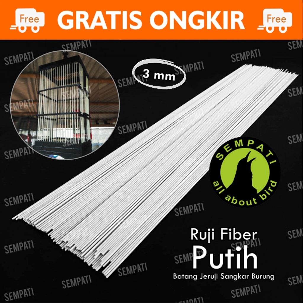 RUJI JERUJI FIBER 3 MM 60 CM RUJI/JERUJI FIBER PUTIH SANGKAR KANDANG BURUNG MERPATI KOTAK LB RJFP3M