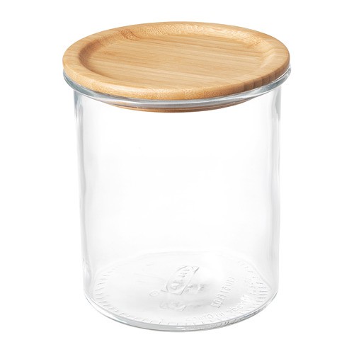 ikea toples dengan penutup kayu, kaca/bambu, 1.7 L