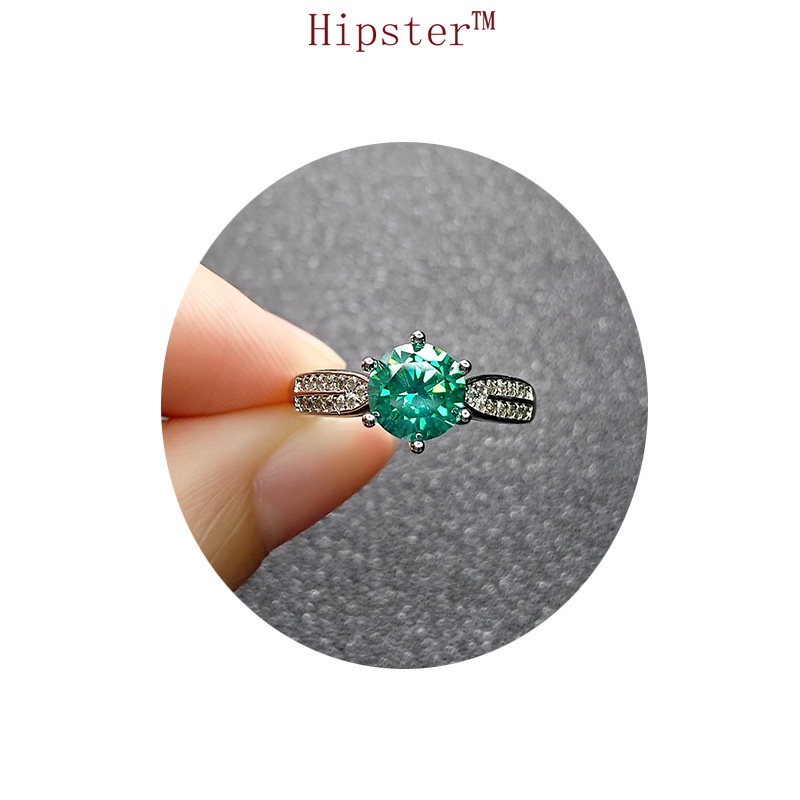 Japanese and Korean Fashion Hot Sale Elegant Inlaid Emerald White Gold Ring