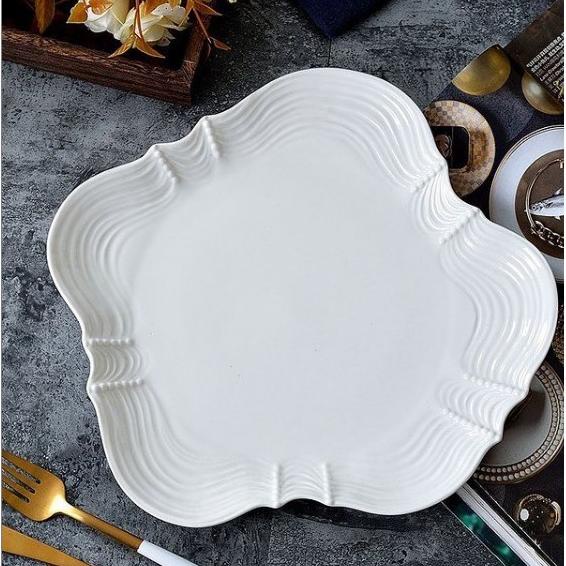 Unik Piring Keramik Unik Bentuk Gelombang Warna Putih Polos Piring Saj Venskistore