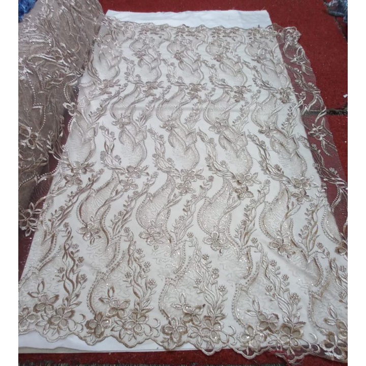 Kain Tile Bordir spangel / Tile Payet bordir tebal / harga 0,5m