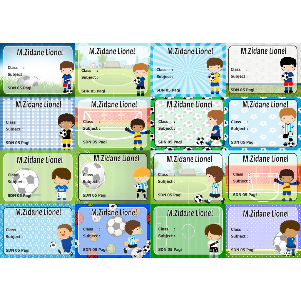 

Sepak bolah Label stiker buku nama kelas mapel custom