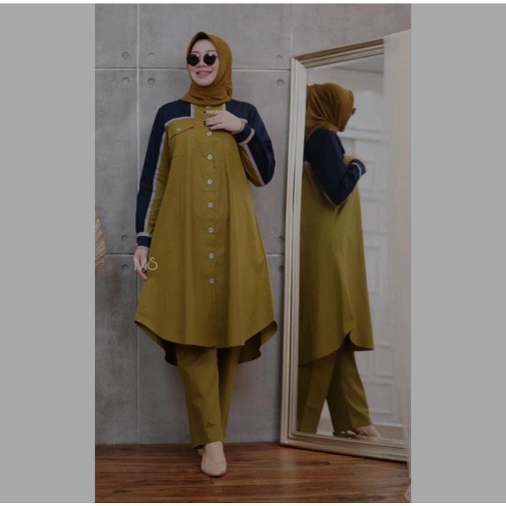 Baju Setelan Tunik Busui Wanita Muslim Adem Trand Modern Terbaru Lebaran 2022 Set Cel Mayang Model K