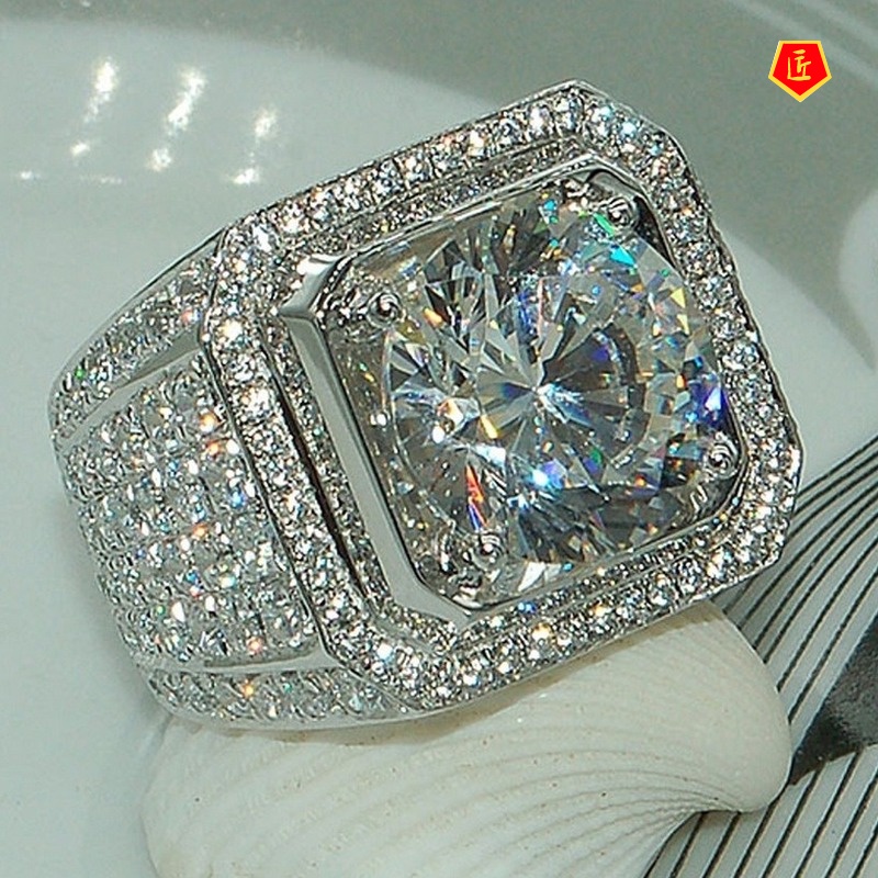 [Ready Stock]European and American Fashion Square Ring Full Diamond Micro Inlaid Exaggerated Style