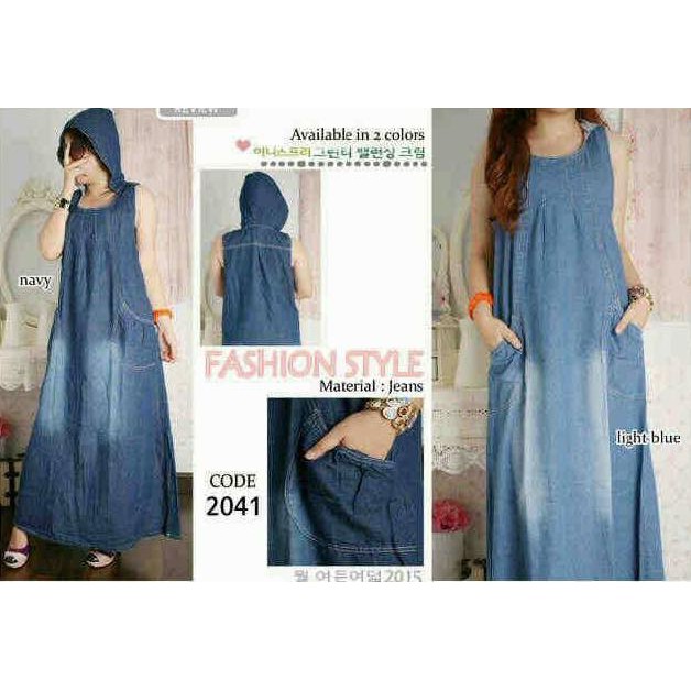 BARANG MURAH GAMIS JEANS HOODIE TANGAN BUNTUNG KEKINIAN