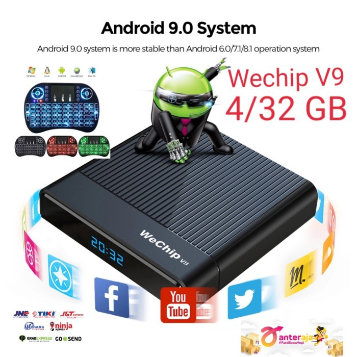 Paket Wechip V9 + I8 mini Android TV Box 4GB 32GB Amlogic S905X3 OS 9 MURAH