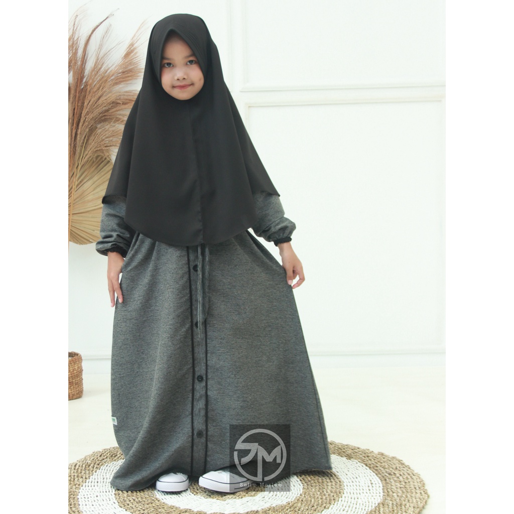 Salim Moslem-Gamis Anak Syari Set Kerudung Besar Kain Triji Mix Moscrepe Usia 1-12Th