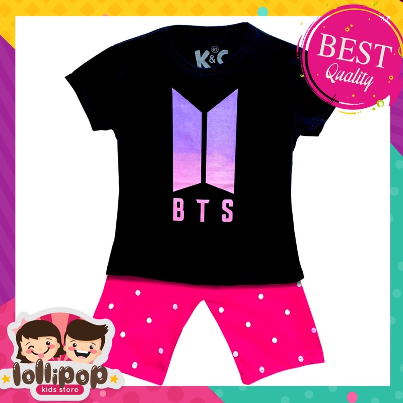 Lollipop Kids Store Setelan Anak Perempuan Motif BTS Hitam CELANA PINK Usia 1-10 Tahun