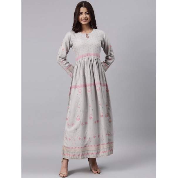 KURTI INDIA SIZE XXL GERUA WARNA GREY CANTIK BAJU LEBARAN WANITA BUSANA MUSLIMAH PESTA ANARKALI CANT