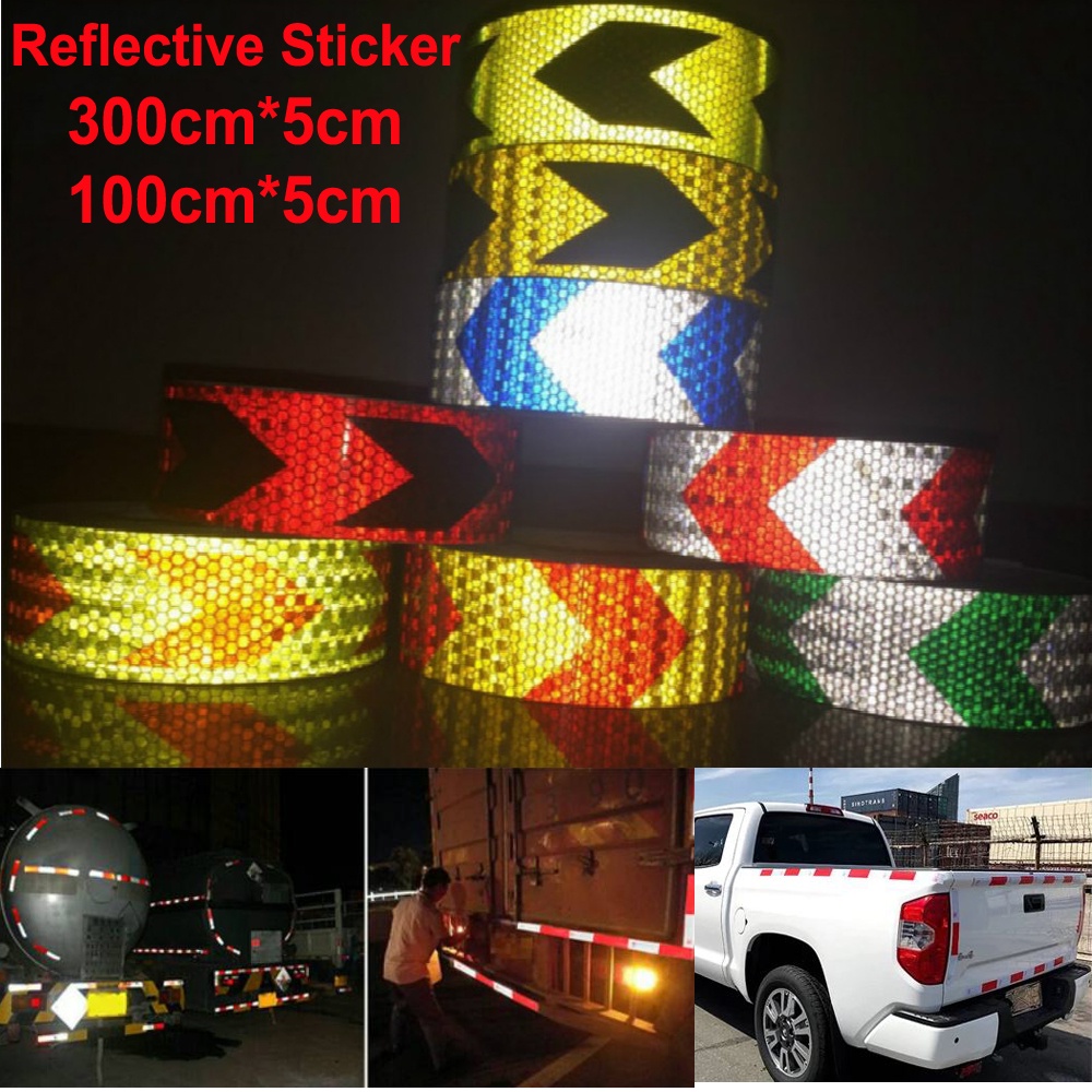 GRATIS ONGKIR - Reflective Sticker Marker Mobil Truk Arrow Pattern 300cm X 5Cm, Sticker Reflektif Marker Mobil Bak Truk Reflektor, Pemantul Cahaya, Sticker Stiker Nyala dalam gelap, stiker Mata Kucing Bumper Mobil Motor Sepeda, Pita Reflektif