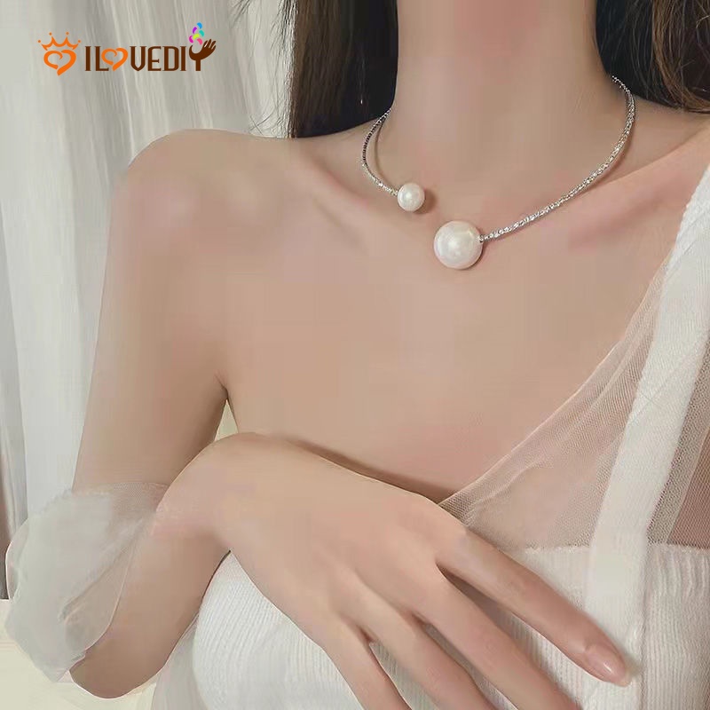 Kalung Choker Klavikula Hias Mutiara Berlian Imitasi Gaya Korea Untuk Wanita