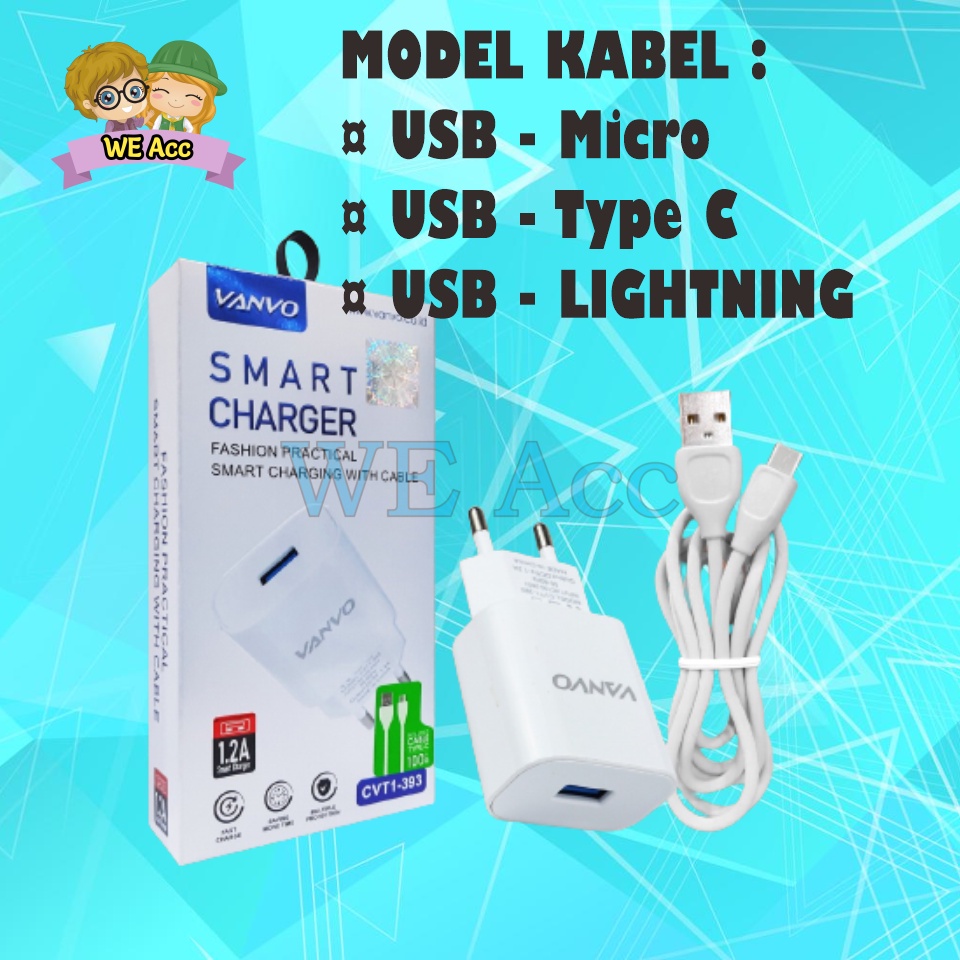 [WE-TC] Charger Vanvo CVT1-393 1.2A ORIGINAL untuk Micro / Type C / Lightning