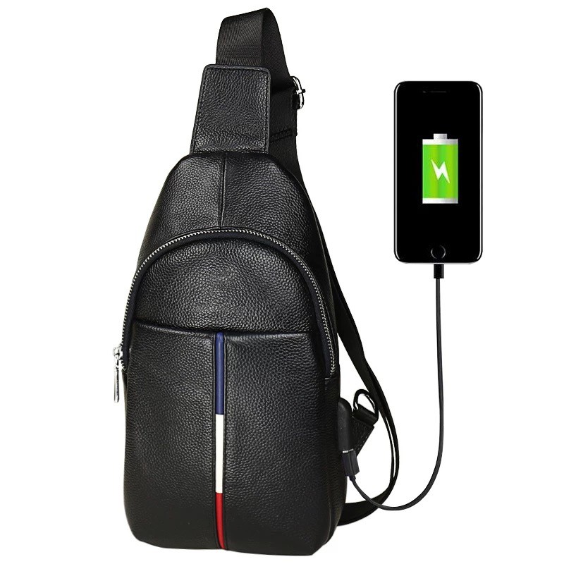 Rowling Tas Selempang Kulit USB Sling Bag Port Dada Pria