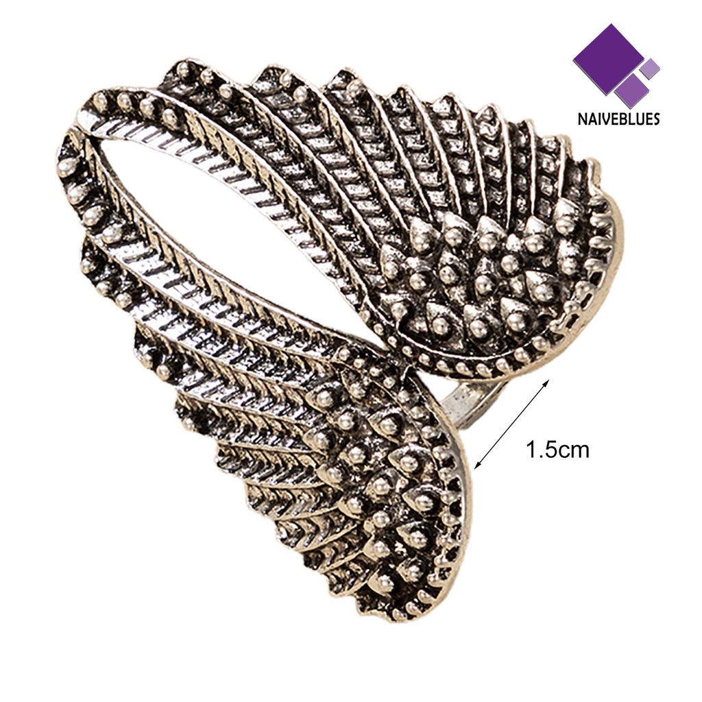 Cincin Bentuk Sayap Malaikat Bahan Alloy Metal Warna Silver Untuk Wanita