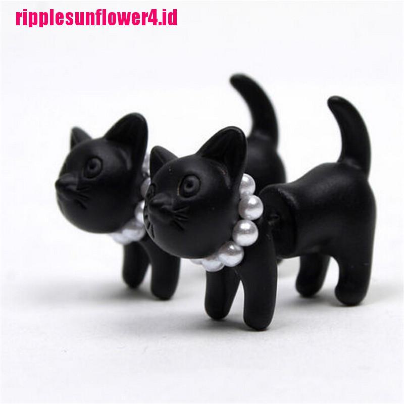 1pc Anting Tusuk Motif Kucing Hitam Aksen Mutiara Imitasi Ala Punk Untuk Unisex / Pria / Wanita