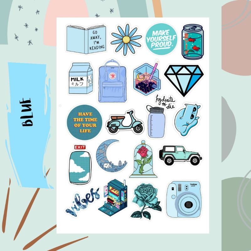 STICKER TUMBLR AESTHETIC BLUE EDITION UNTUK CASE HP NOTEBOOK HELM DLL