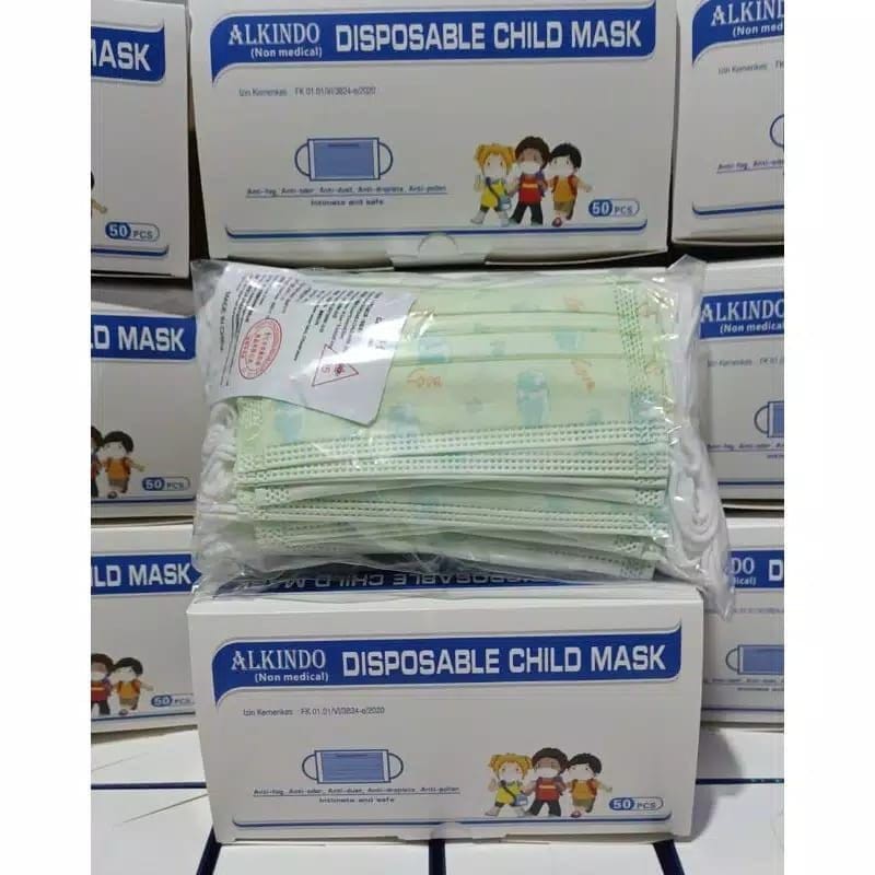 TERMURAH MASKER EARLOOP ALKINDO ANAK 3PLY / MASKER ALKINDO DEWASA 3PLY ISI 50PCS/MASKER MOUSON 3 PLY