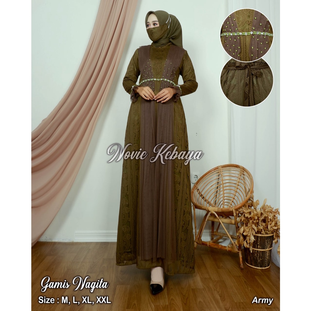 Permata Olshop / Gamis Nagita NK / Dress Brokat Kondangan / Gamis Pesta Mewah / Kebaya Modern