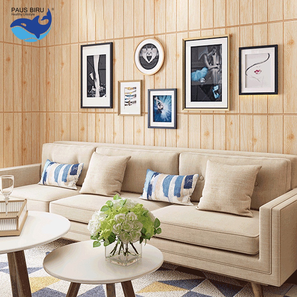 Paus Biru - Wallpaper dinding 3d motif kayu wood foam 70x70cm / wallfoam motif kayu-7