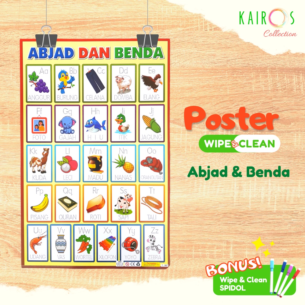 3 Poster Dinding Glossy Wipe and Clean Edukasi Anak Paud TK SD Belajar Menulis Calistung Glosi