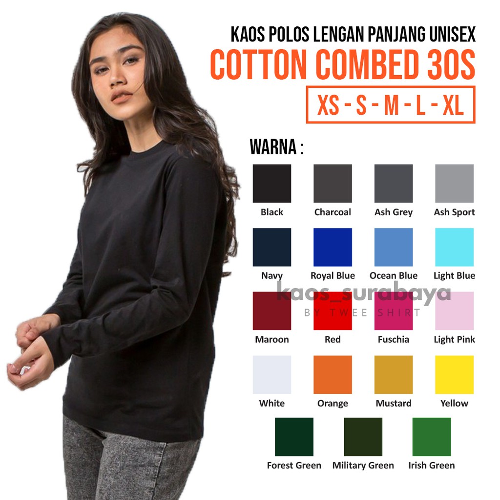  Kaos  Polos  Cotton Combed 30s Lengan  Panjang  Tanpa Jahitan 