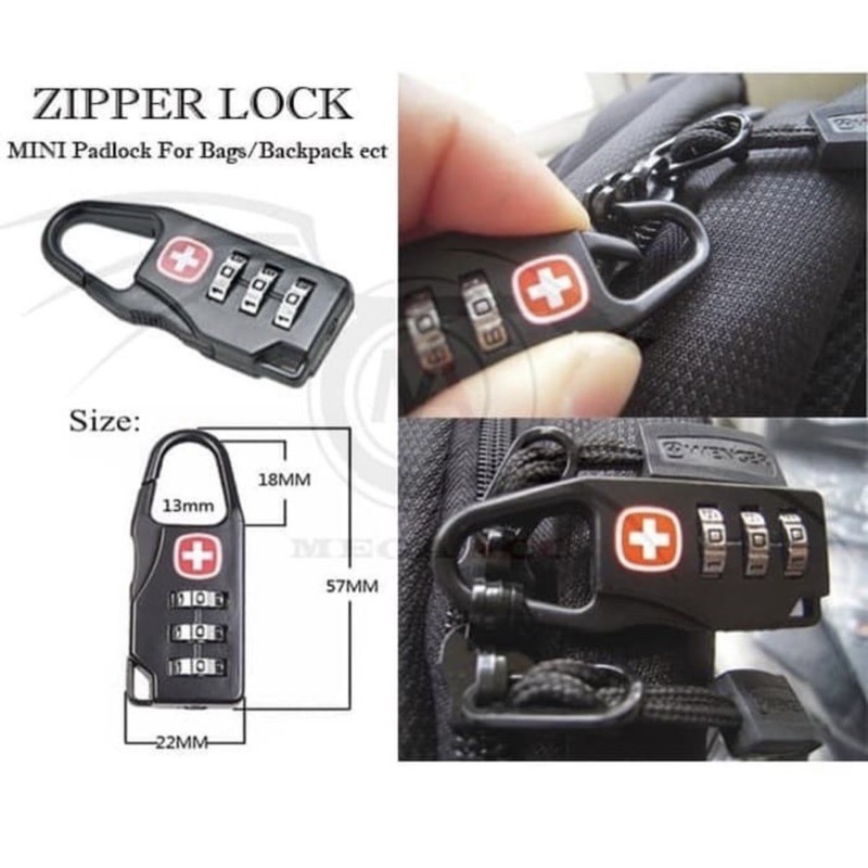 Gembok Swiss Password Code Lock - Gembok Koper Safety - Ziper Lock - Gembok.