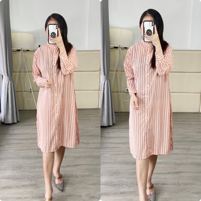 real pic atasan tunik wanita motif salur / tunik stripe / tunik muslim / K004930