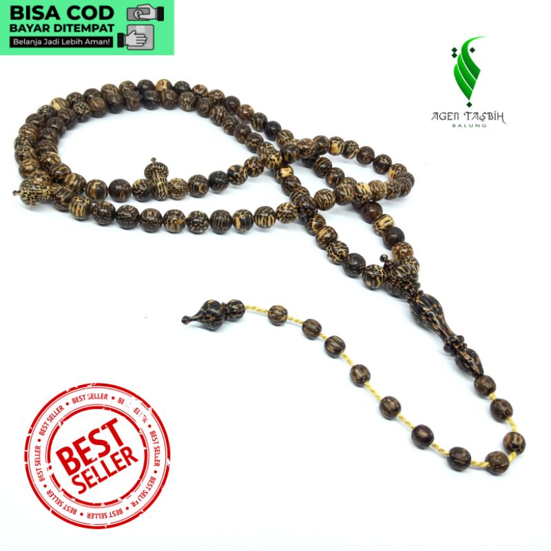 Tasbih Kayu Liwung Macan Super Kualitas Tasbih Antik  Size 9mm 99 Butir