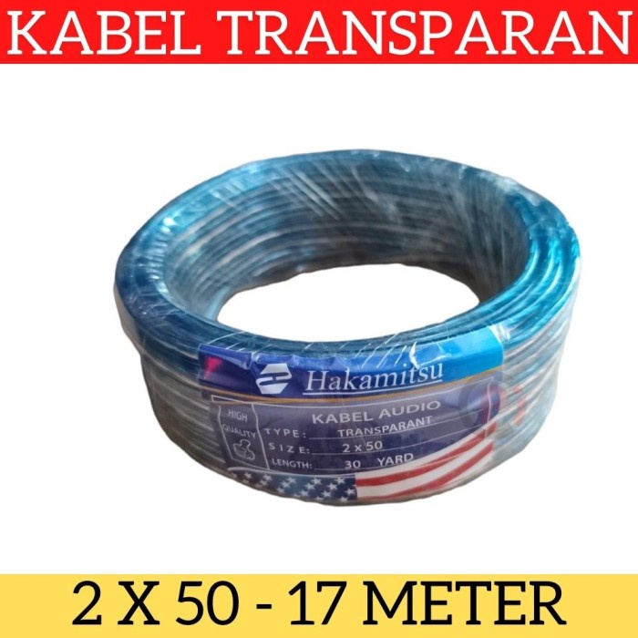 Kabel Transparan Listrik Speaker Audio Ukuran 2x50 Per Roll 17 Meter